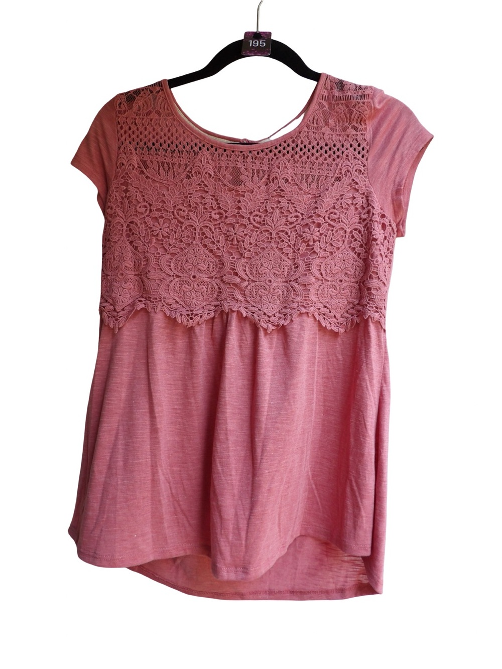 Maurices Pink Crochet Yoke Flutter Sleeve Top